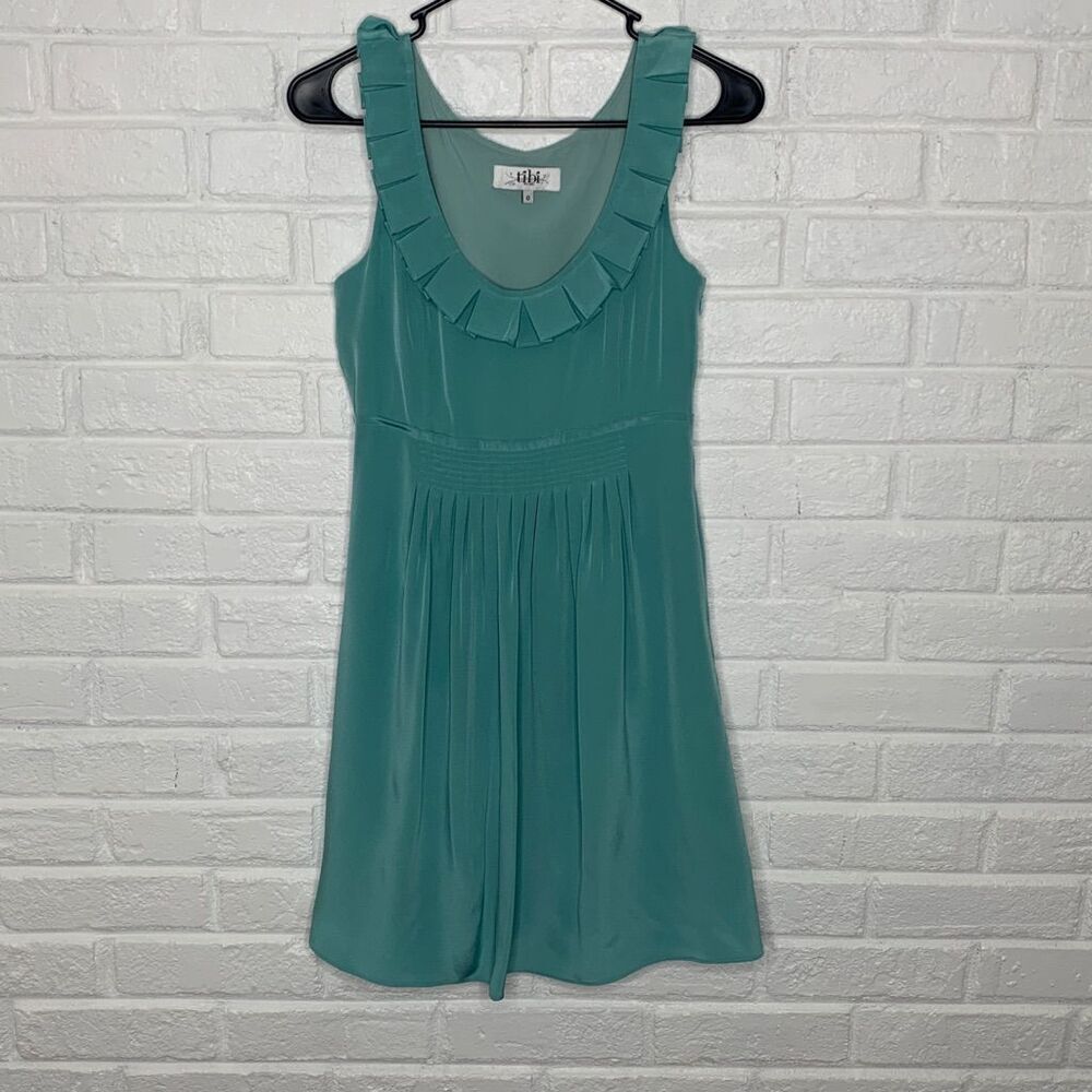 Tibi Lillian‎ Scoop Neck Silk Dress Aqua Blue Teal Green size 0